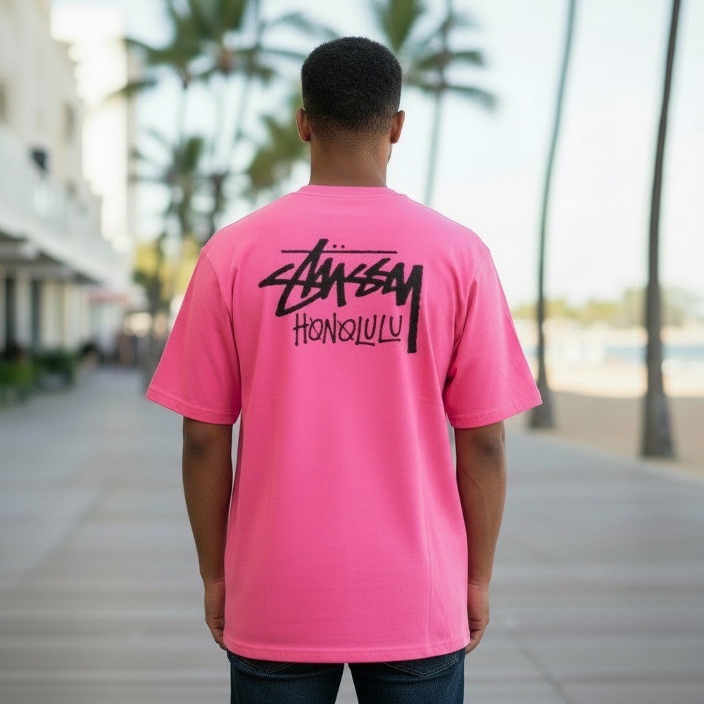 Stussy Honolulu Graphic Tee T-Shirt Salmon Red XXL Cotton Men's 2XL Oversized